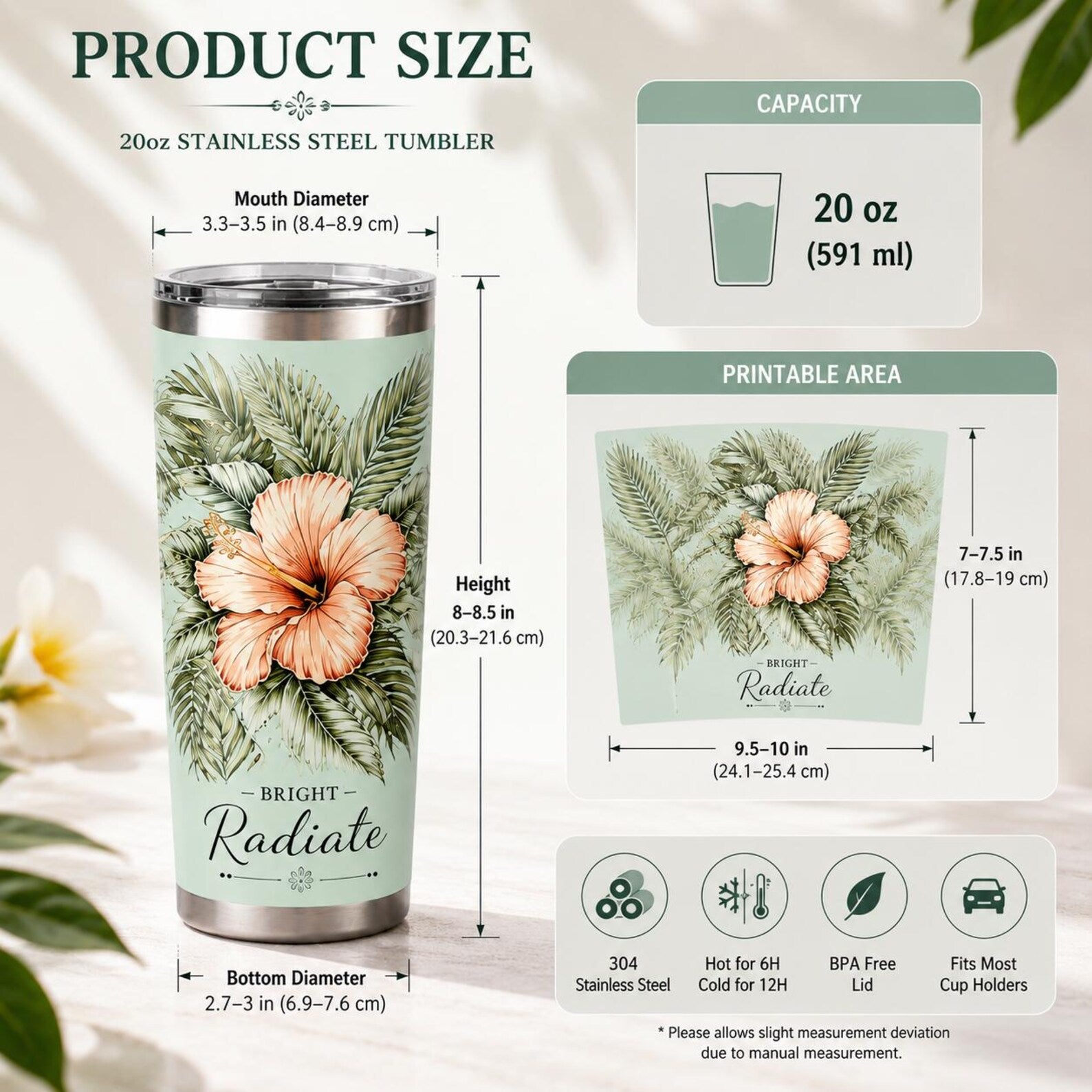 Personalized Floral Stainless Steel Tumbler, Custom Name Travel Mug, Botanical Flower Cup