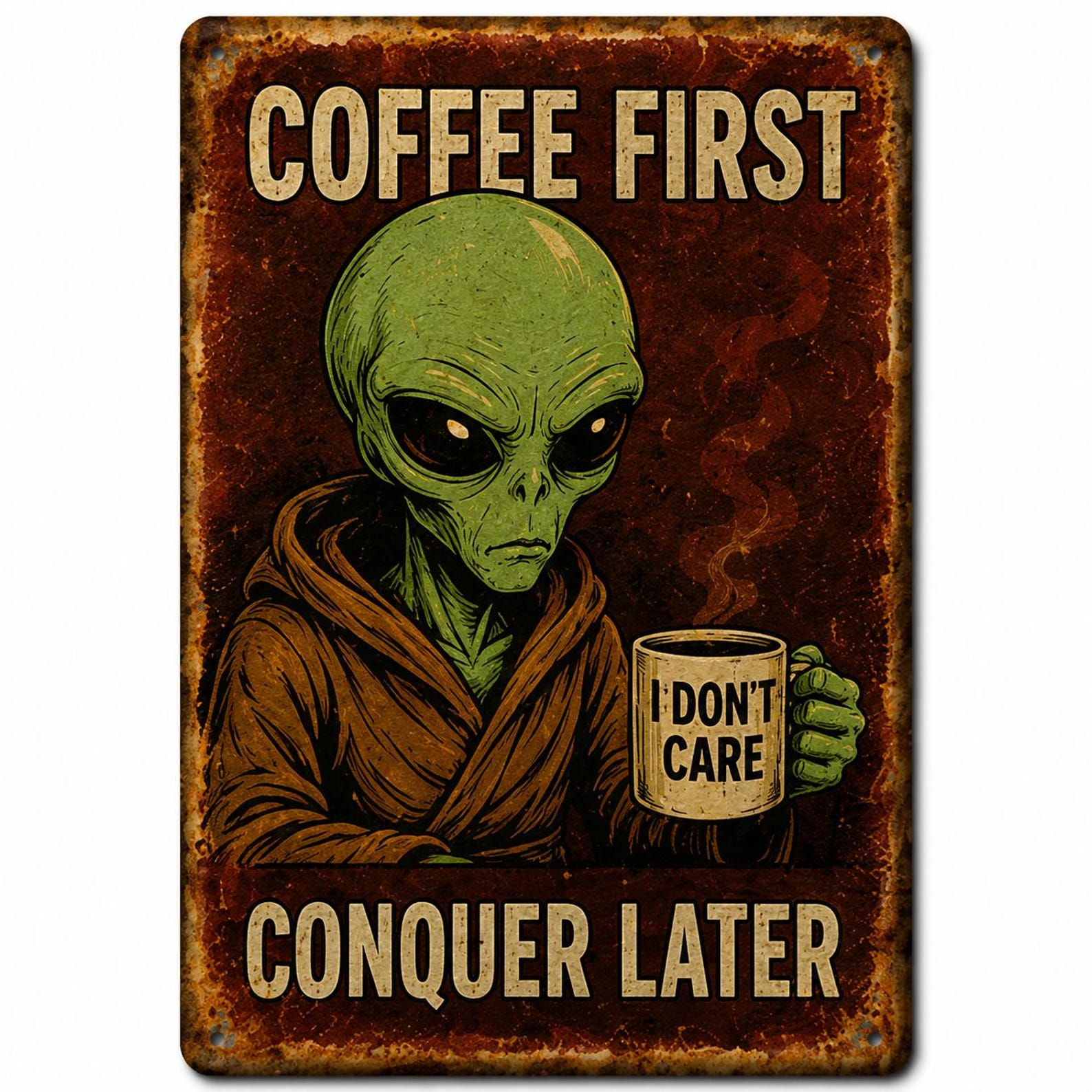 Retro Alien Metal Sign | Funny Sarcastic UFO Wall Art (Digital Download)