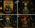 Funny Alien Coffee Metal Sign, Retro Space Wall Decor (8x12 Inch)