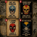 Superhero Skull Metal Sign, Sarcastic Office Wall Decor, Man Cave Art, Retro Tin Sign