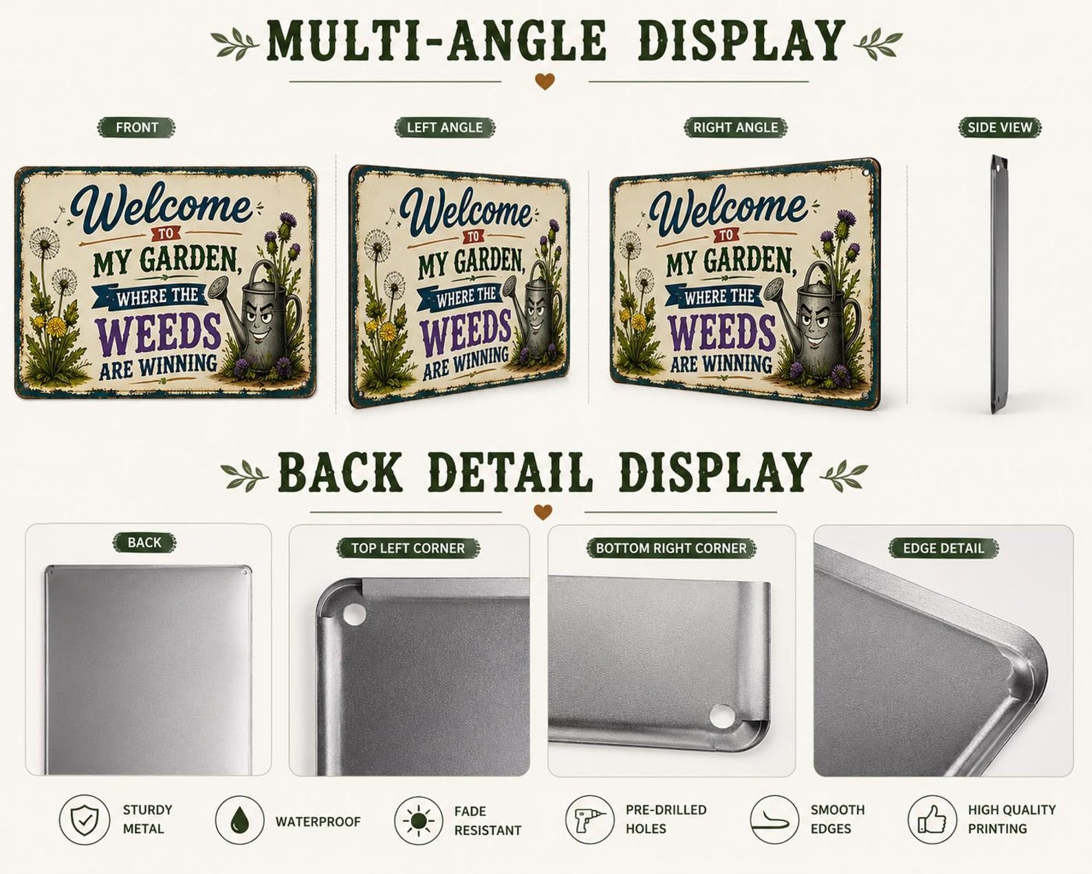 Funny Garden Metal Sign, Welcome Weeds Are Winning, Rustic Yard Decor