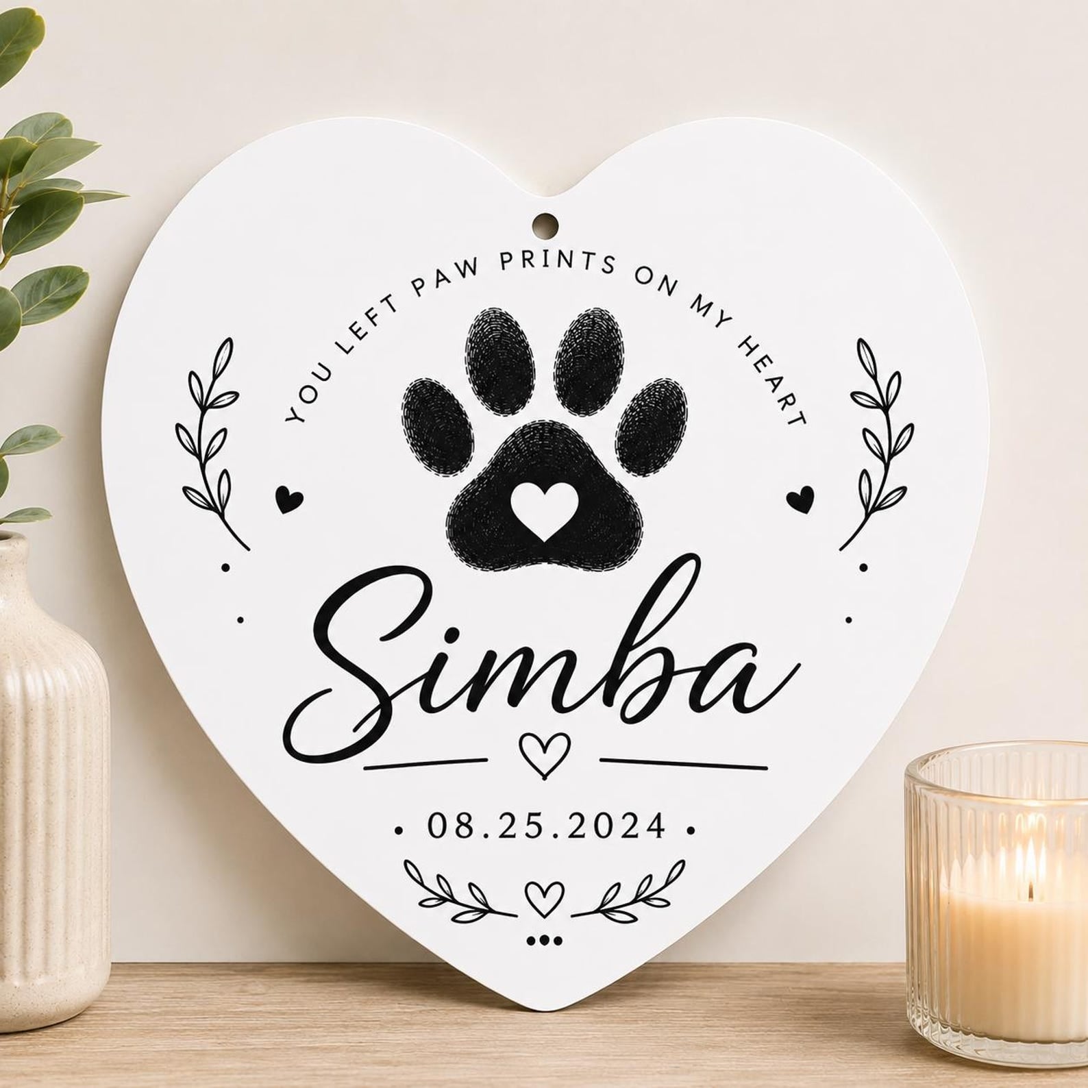 Personalized Pet Memorial Sign, Custom Paw Print Plaque, Heart Round (Aluminum)