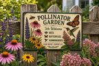 Pollinator Garden Metal Sign, Native Wildflower Decor, Bee Butterfly Hummingbird Plaque
