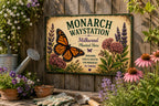 Monarch Waystation Metal Sign, Butterfly Garden Decor, Milkweed Plaque, Pollinator Habitat Art