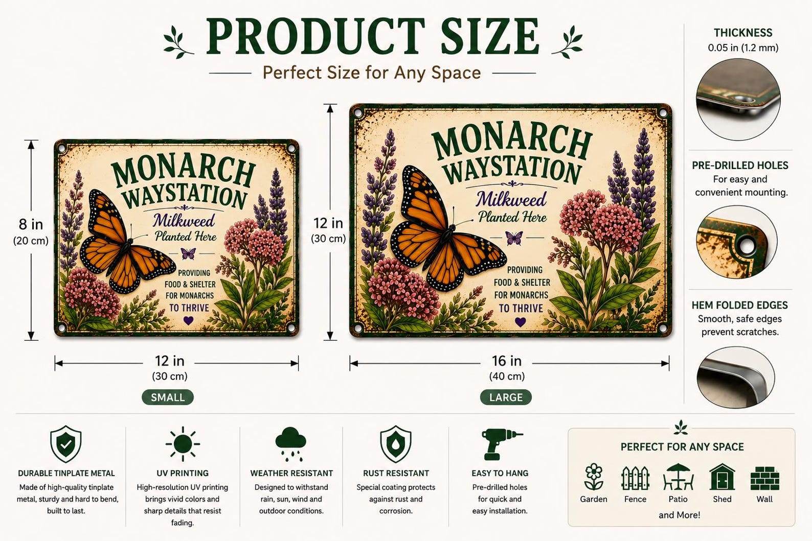 Monarch Waystation Metal Sign, Butterfly Garden Decor, Milkweed Plaque, Pollinator Habitat Art