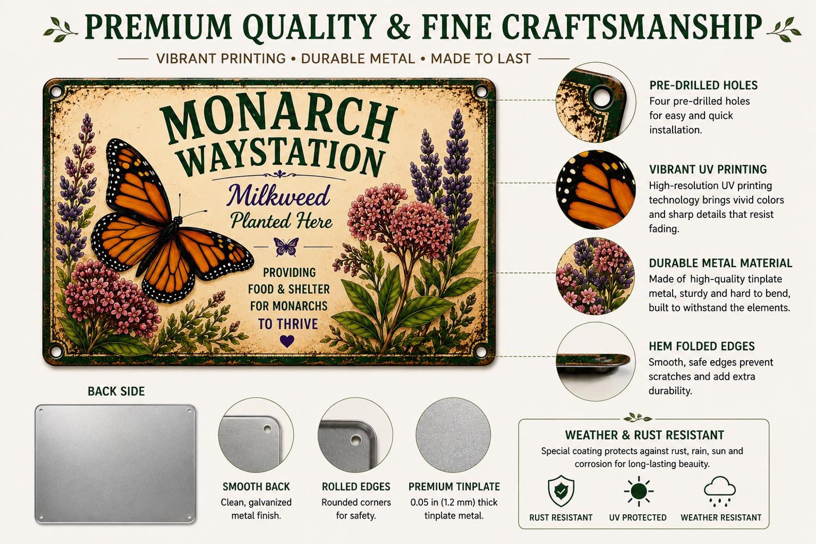 Monarch Waystation Metal Sign, Butterfly Garden Decor, Milkweed Plaque, Pollinator Habitat Art