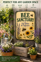 Bee Sanctuary Metal Sign, Pollinator Garden Decor, Wildflower Habitat Plaque