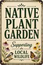 Native Plant Garden Sign, Wildlife Friendly Decor, Pollinator Habitat Plaque, Botanical Art