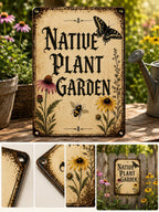Native Plant Garden Sign, Wildlife Friendly Decor, Pollinator Habitat Plaque, Botanical Art