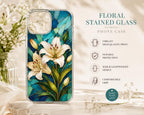 Floral Stained Glass iPhone Case, Botanical Lily Peony Art Cover