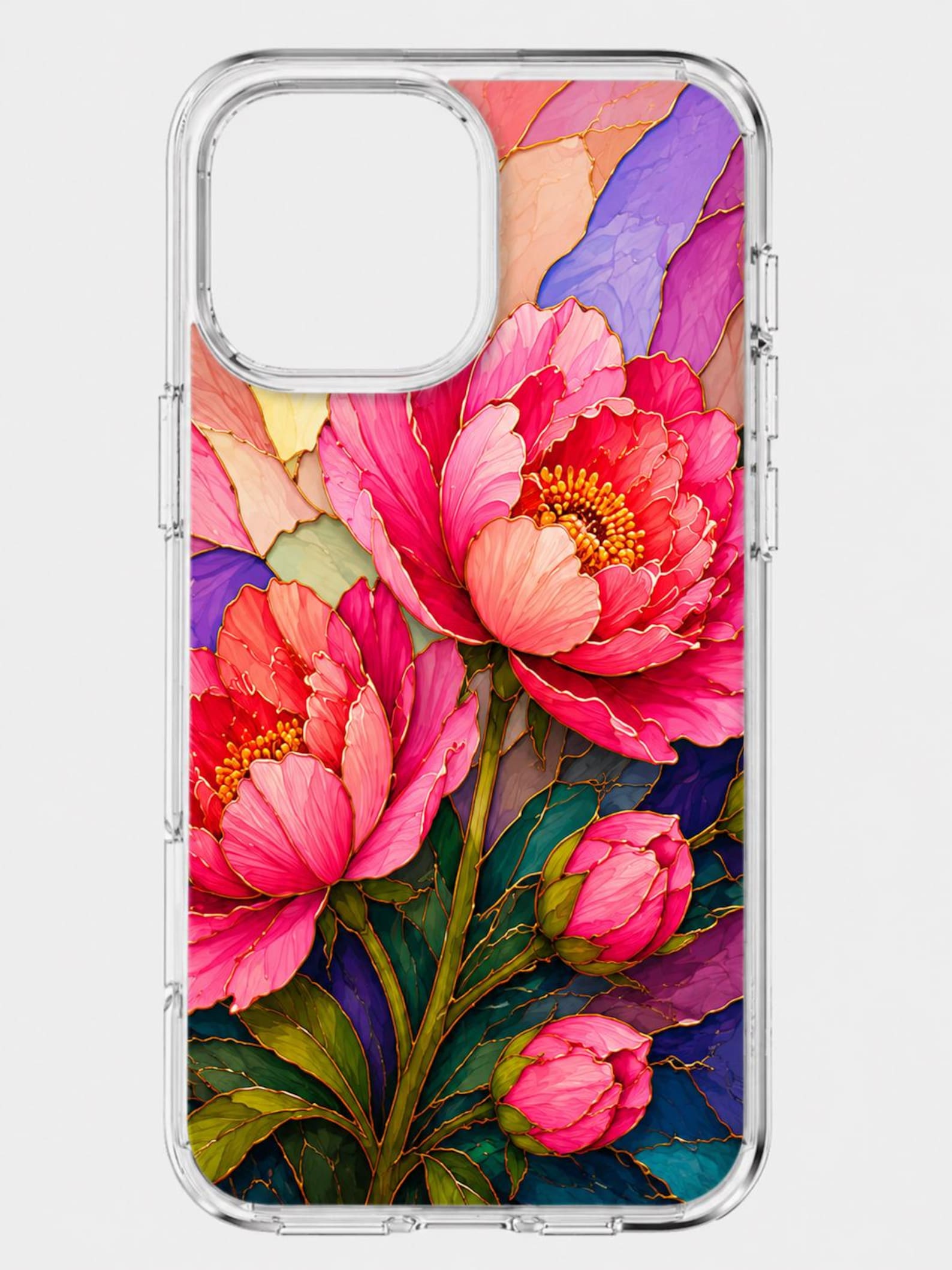 Floral Stained Glass iPhone Case, Botanical Lily Peony Art Cover
