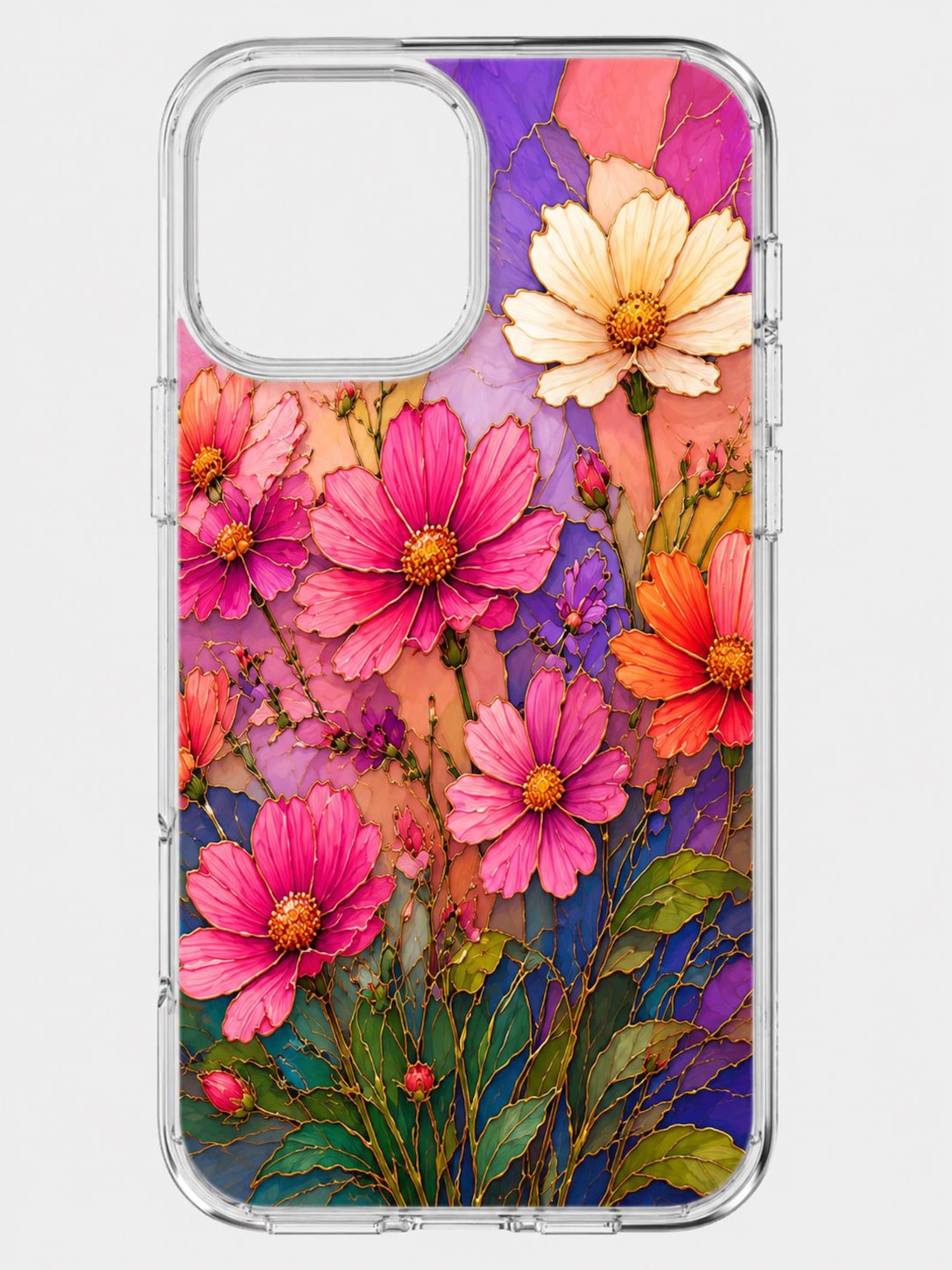 Floral Stained Glass iPhone Case, Botanical Lily Peony Art Cover