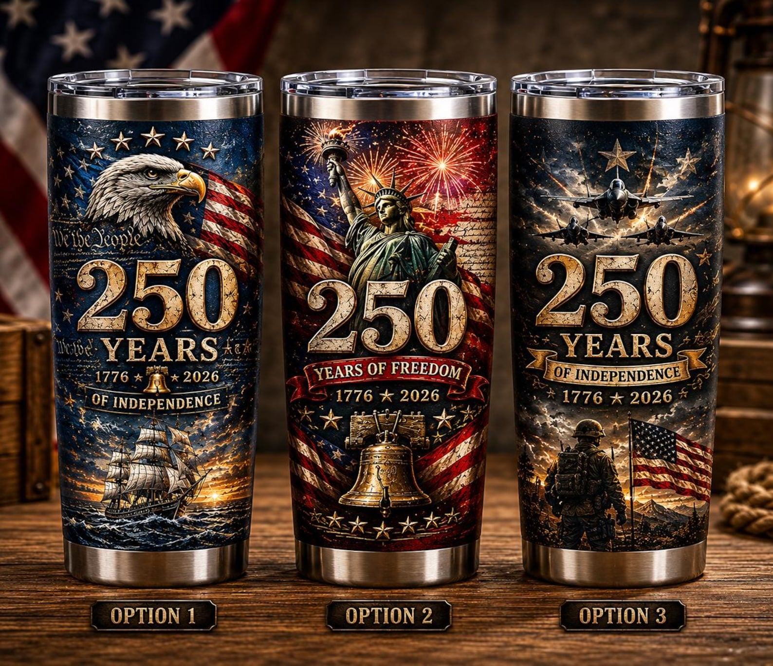 America 250 Anniversary Patriotic Leakproof Tumbler Stainless Steel American Flag Liberty Bell Cup Gift Military Veteran, Father's Day Gifts