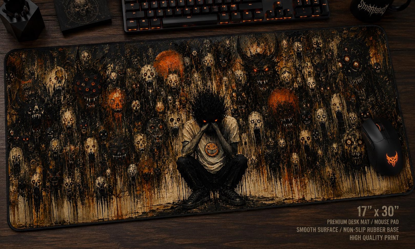 Nightmare Realm Gaming Mouse Pad - Dark Horror Gothic Desk Mat with Creepy Monsters, Full Print Extended Mouse Pad, Non-Slip Rubber Base
