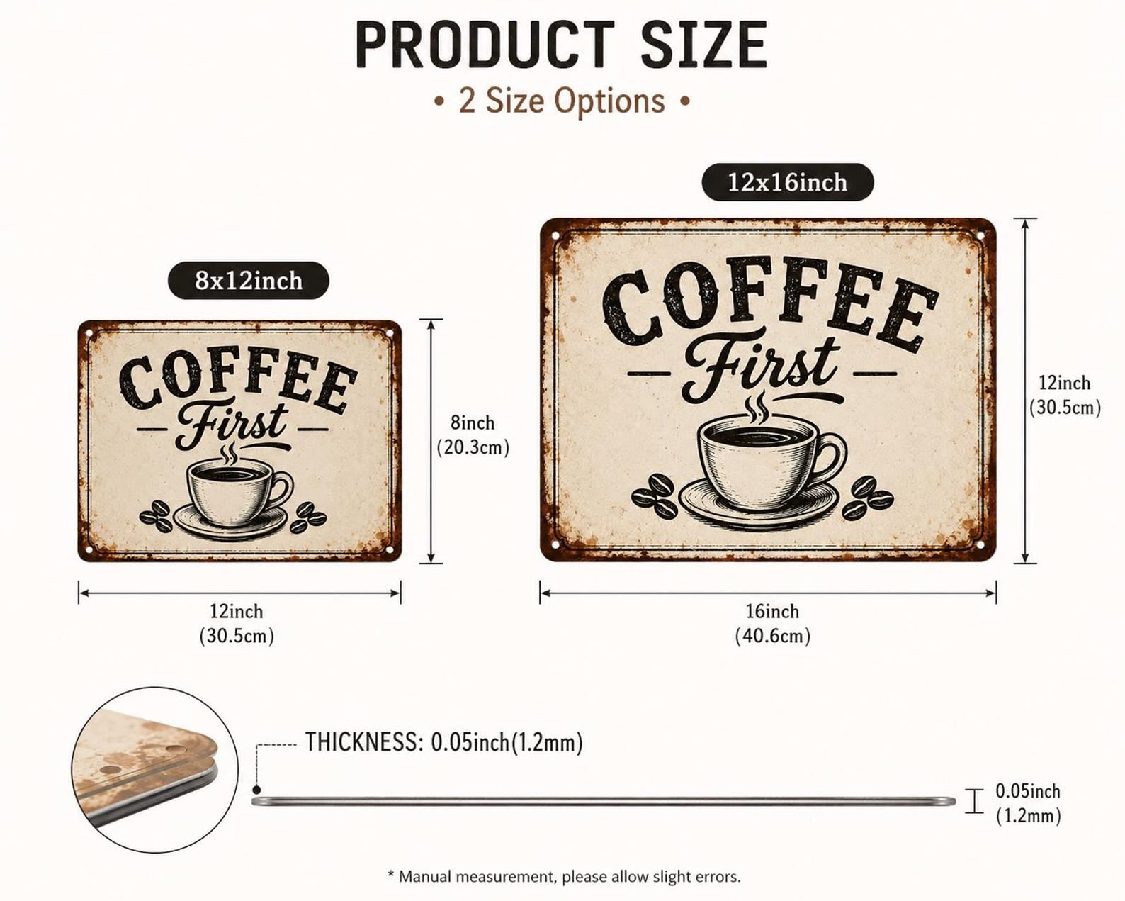 Coffee First – Vintage Metal Sign: Retro Coffee Bar Wall Decor, Rustic Cafe Kitchen Art