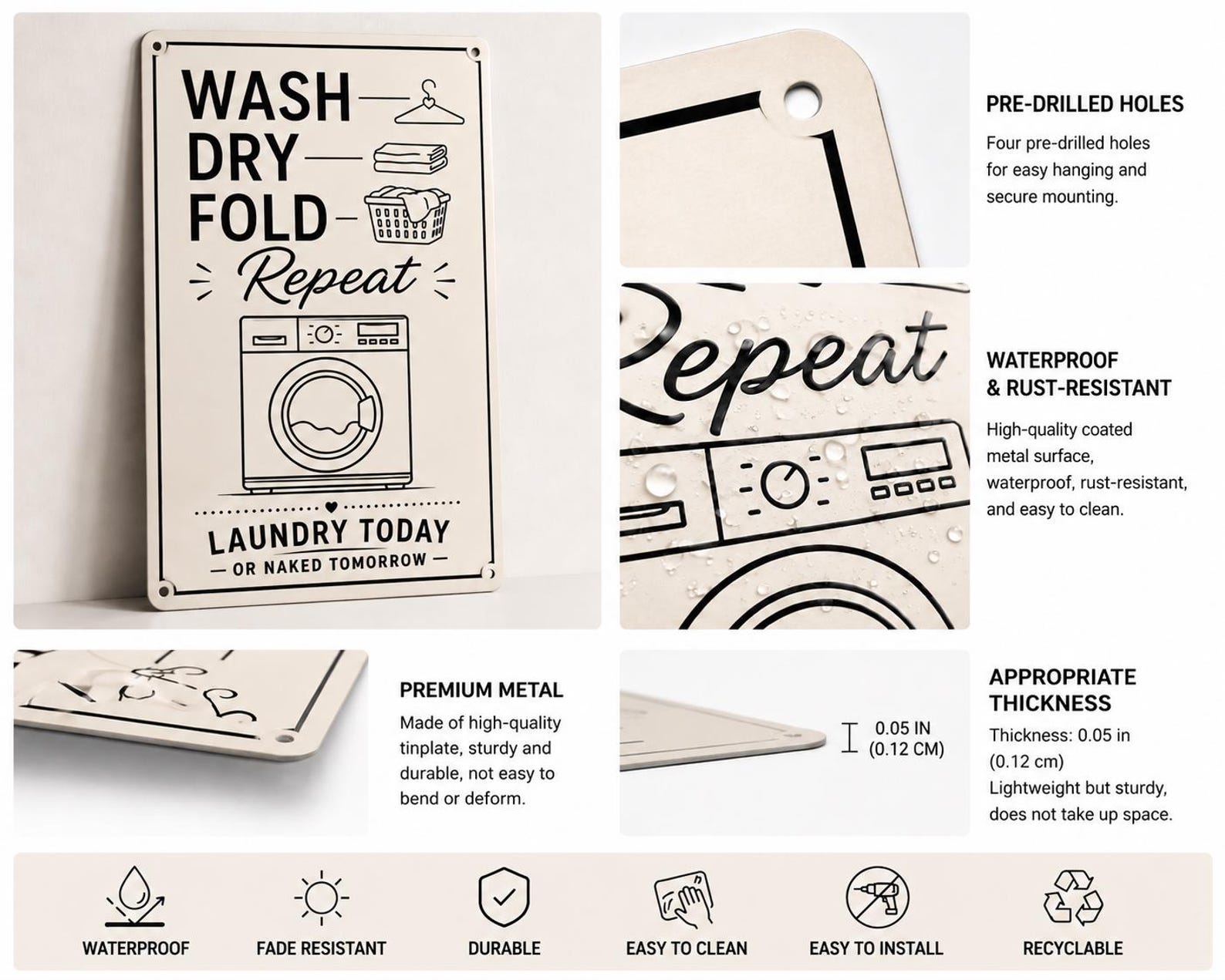 Custom Wash Dry Fold Repeat Laundry Room Metal Sign Funny Laundry Today Or Naked Tomorrow Wall Decor Farmhouse Laundry Decor
