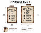 Kitchen Rules Metal Sign: Eat Drink Enjoy Repeat Farmhouse Wall Decor