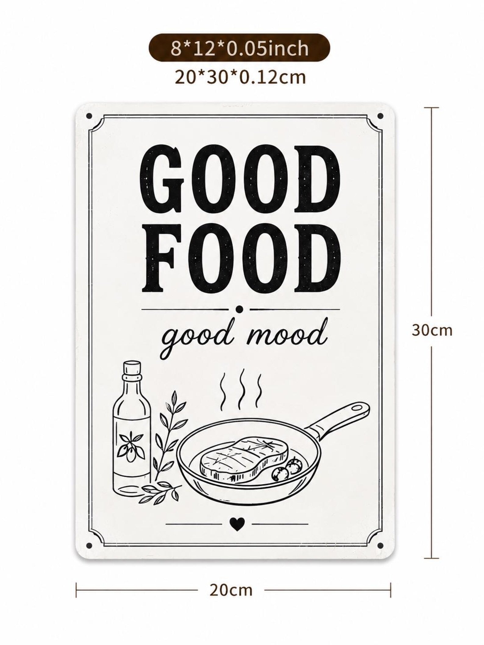 Good Food Mood Metal Sign: Farmhouse Kitchen Wall Decor, Rustic Food Lover Art