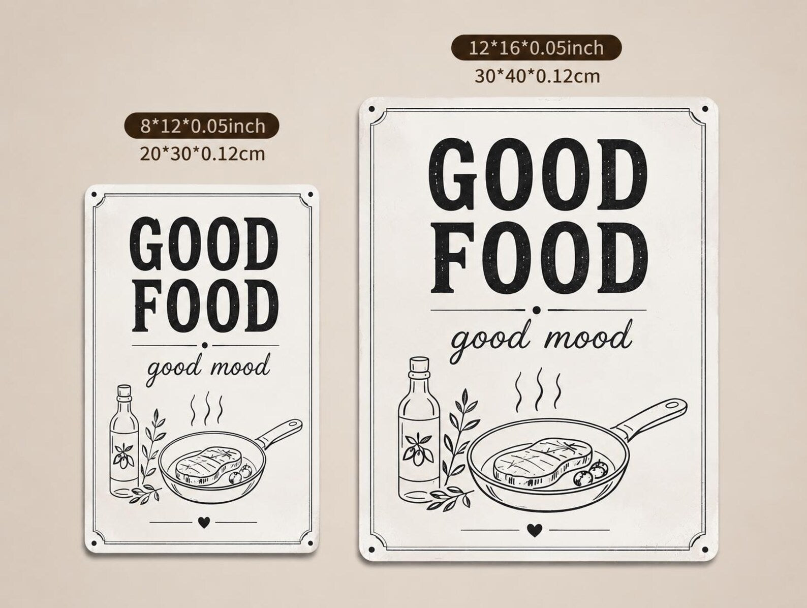 Good Food Mood Metal Sign: Farmhouse Kitchen Wall Decor, Rustic Food Lover Art