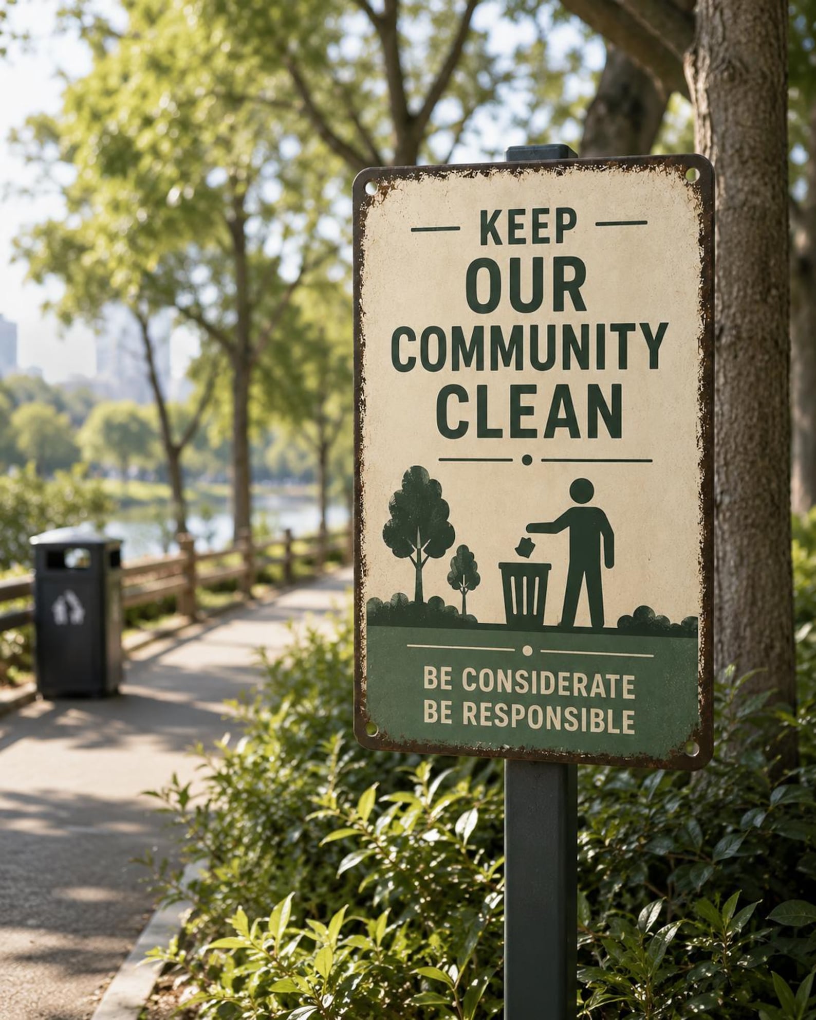 Keep Our Community Clean Metal Sign: Vintage Environmental Awareness Wall Decor