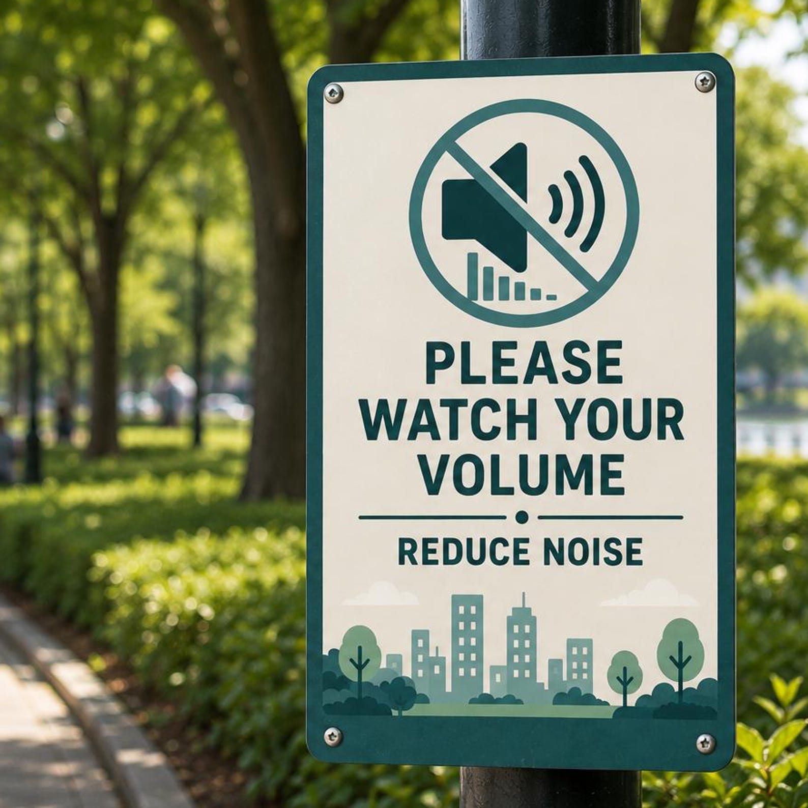 Metal Sign: Please Watch Your Volume, Reduce Noise Wall Decor Quiet Zone