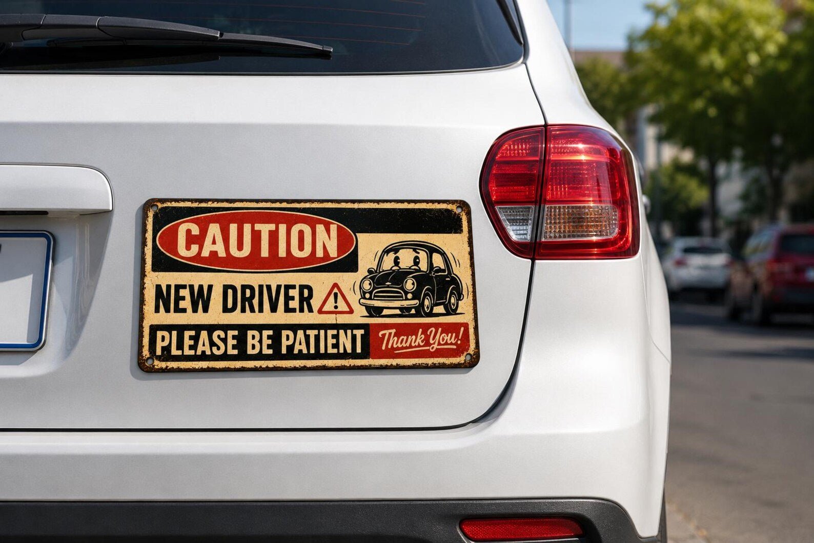 Custom New Driver Please Be Patient Metal Sign: Vintage Road Safety Warning Decor Sign