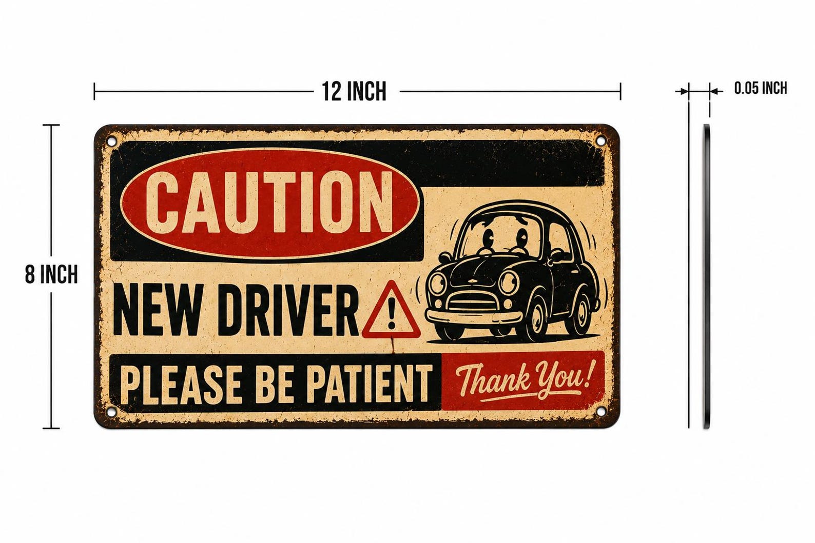 Custom New Driver Please Be Patient Metal Sign: Vintage Road Safety Warning Decor Sign