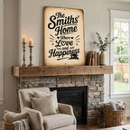 Custom Family Name Metal Sign: Where Love and Happiness Live Here Farmhouse Decor