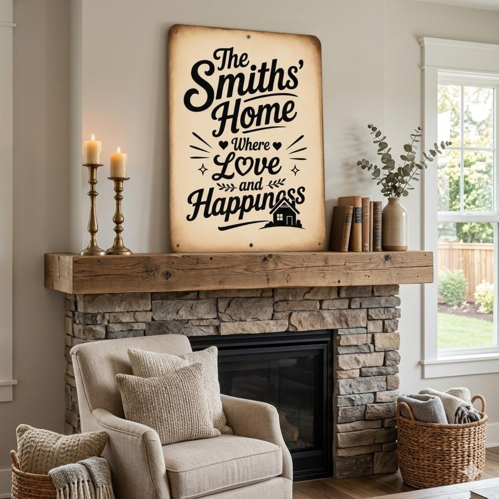 Custom Family Name Metal Sign: Where Love and Happiness Live Here Farmhouse Decor