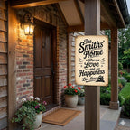 Custom Family Name Metal Sign: Where Love and Happiness Live Here Farmhouse Decor