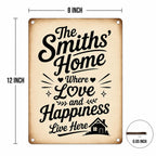 Custom Family Name Metal Sign: Where Love and Happiness Live Here Farmhouse Decor