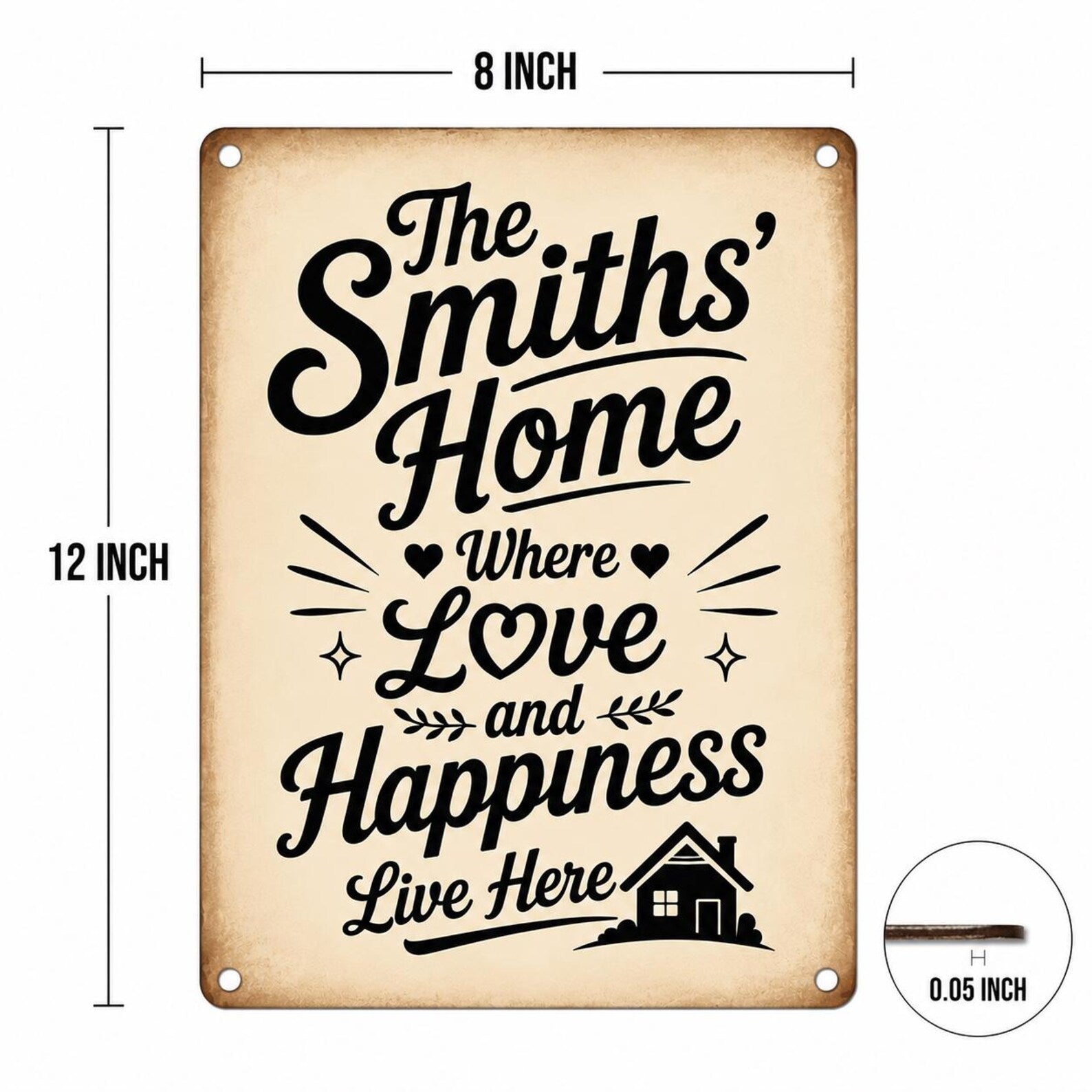 Custom Family Name Metal Sign: Where Love and Happiness Live Here Farmhouse Decor