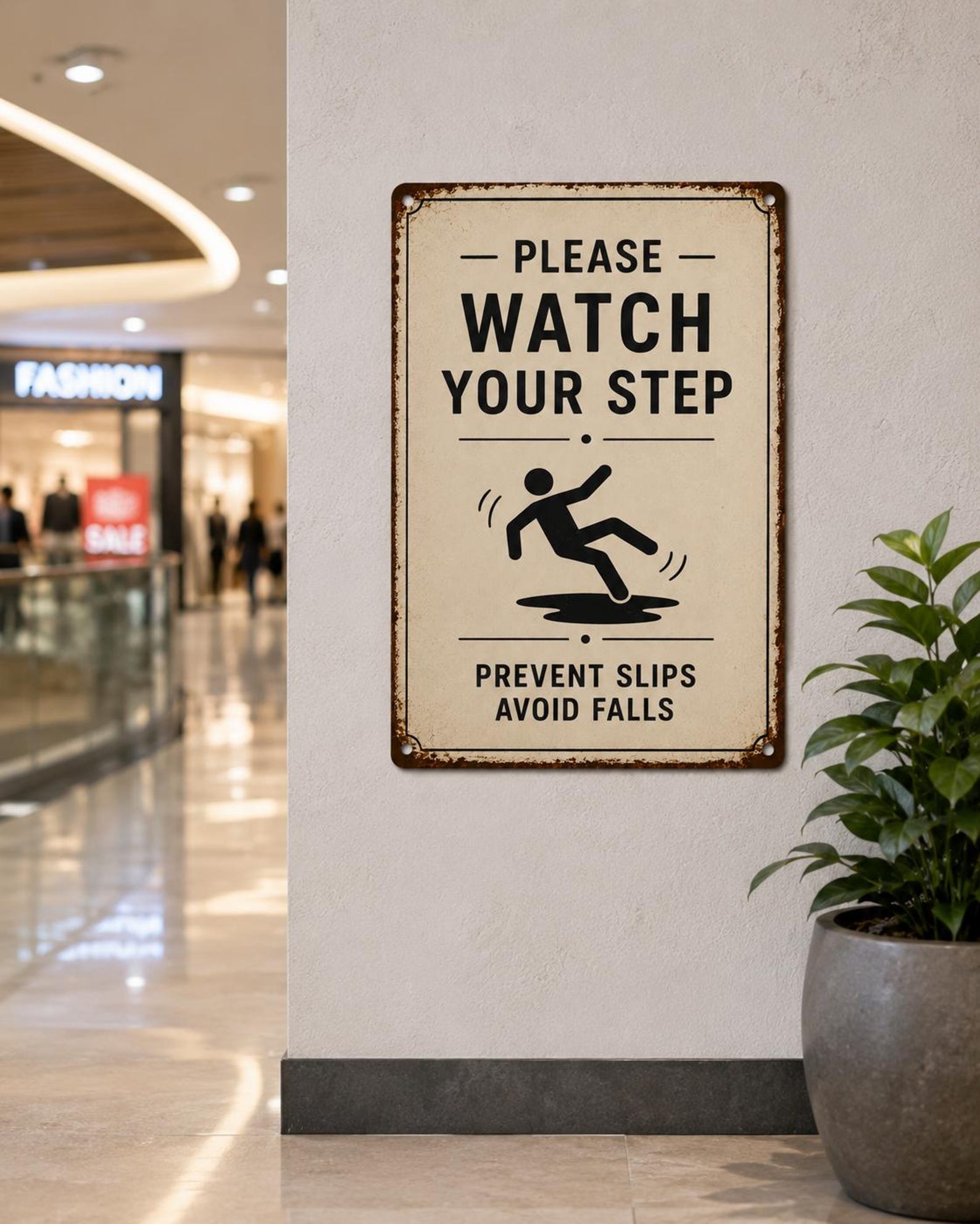 Watch Your Step Metal Sign: Vintage Safety Warning, Prevent Slips, Avoid Falls, Industrial Decor