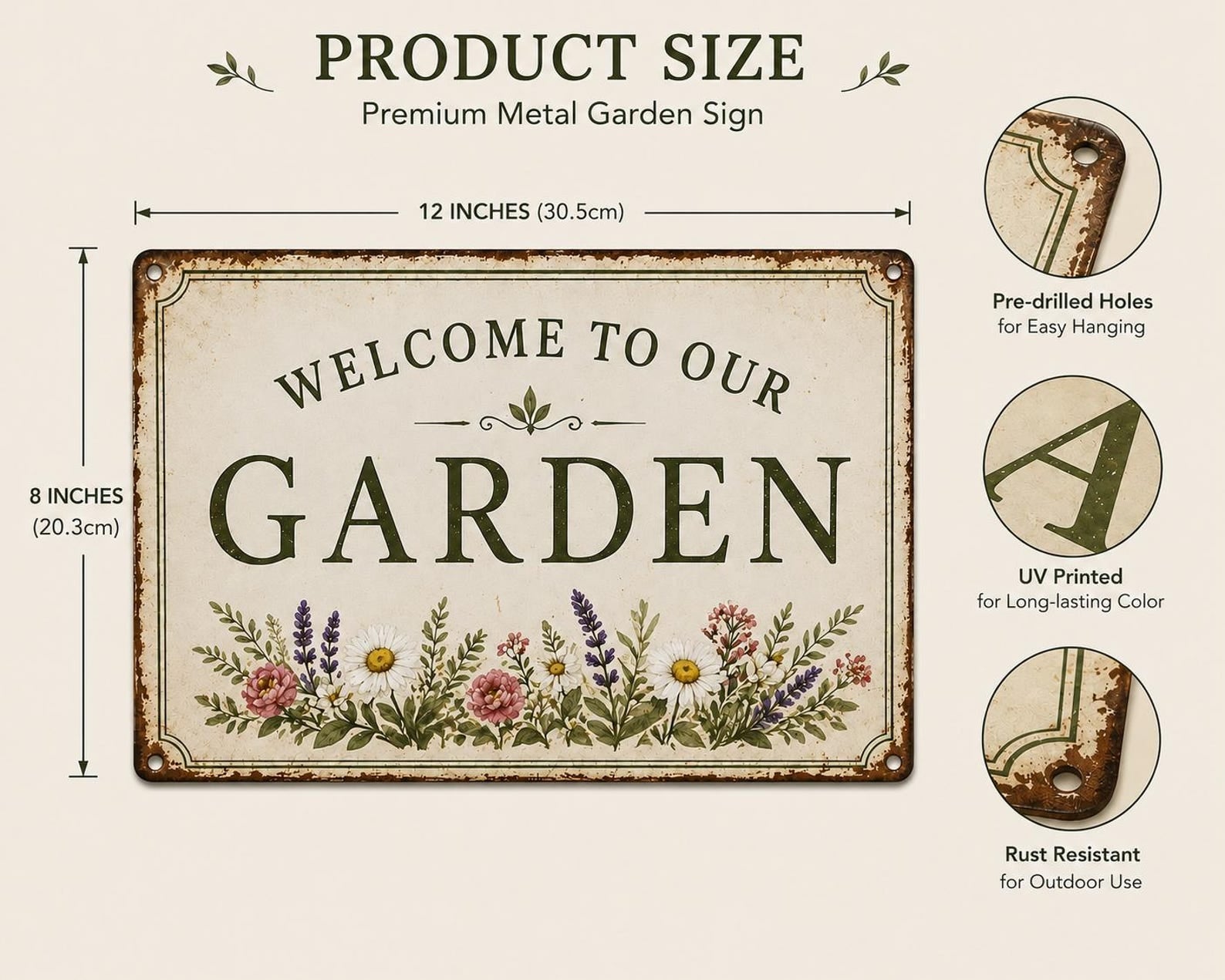 Welcome To Our Garden Metal Sign, Wildflower Floral Yard Decor, Rustic Cottage Plaque