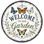 Custom Butterfly Garden Metal Sign, Personalized Round Plaque, Wildflower Yard Art