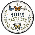 Custom Butterfly Garden Metal Sign, Personalized Round Plaque, Wildflower Yard Art