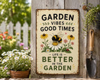 Bee Garden Metal Sign, Bumble Bee Wildflower Decor, Pollinator Patio Plaque
