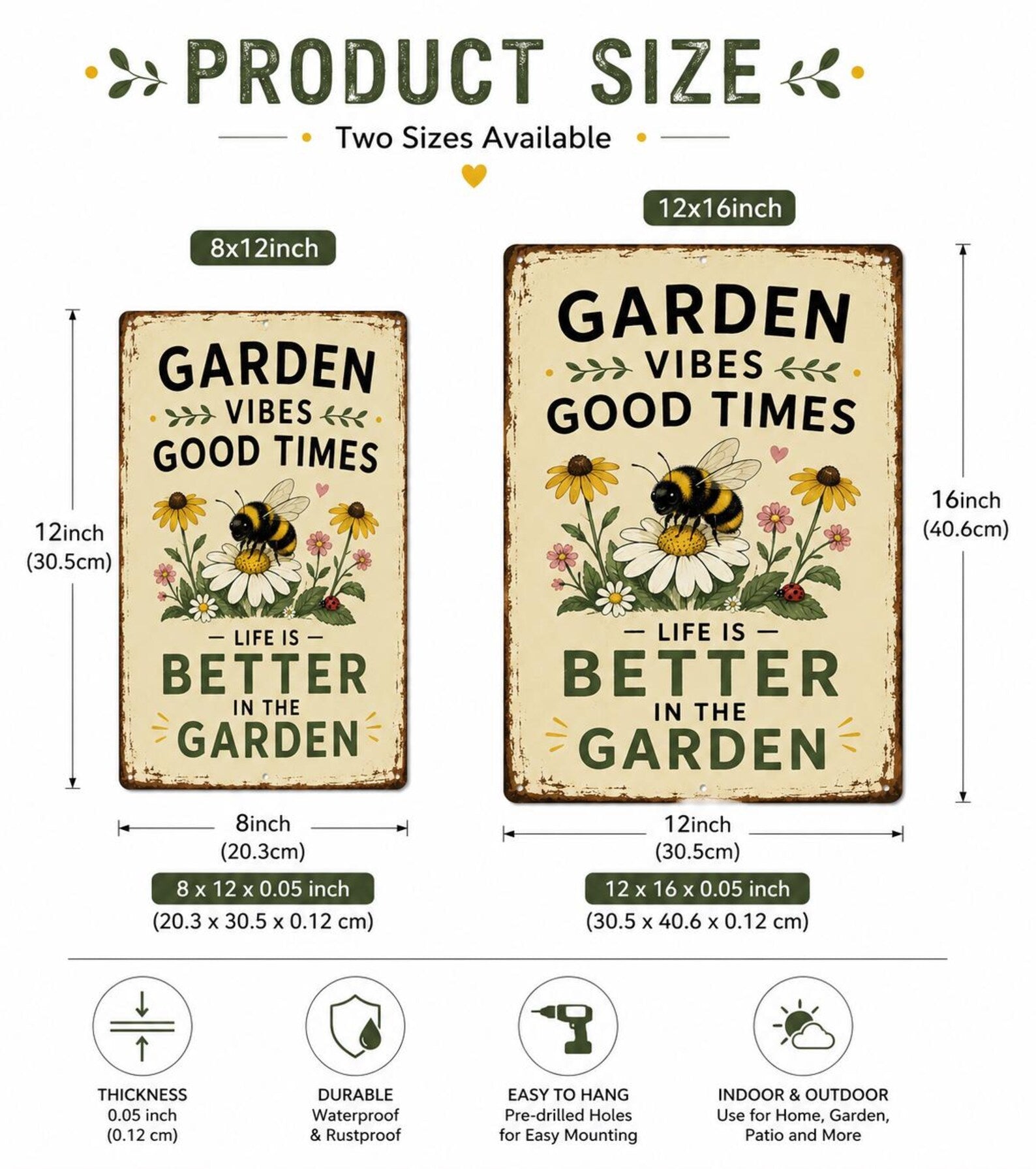 Bee Garden Metal Sign, Bumble Bee Wildflower Decor, Pollinator Patio Plaque