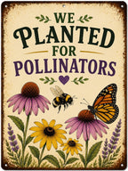 Pollinator Garden Metal Sign, Bee Butterfly Wildlife Habitat Plaque