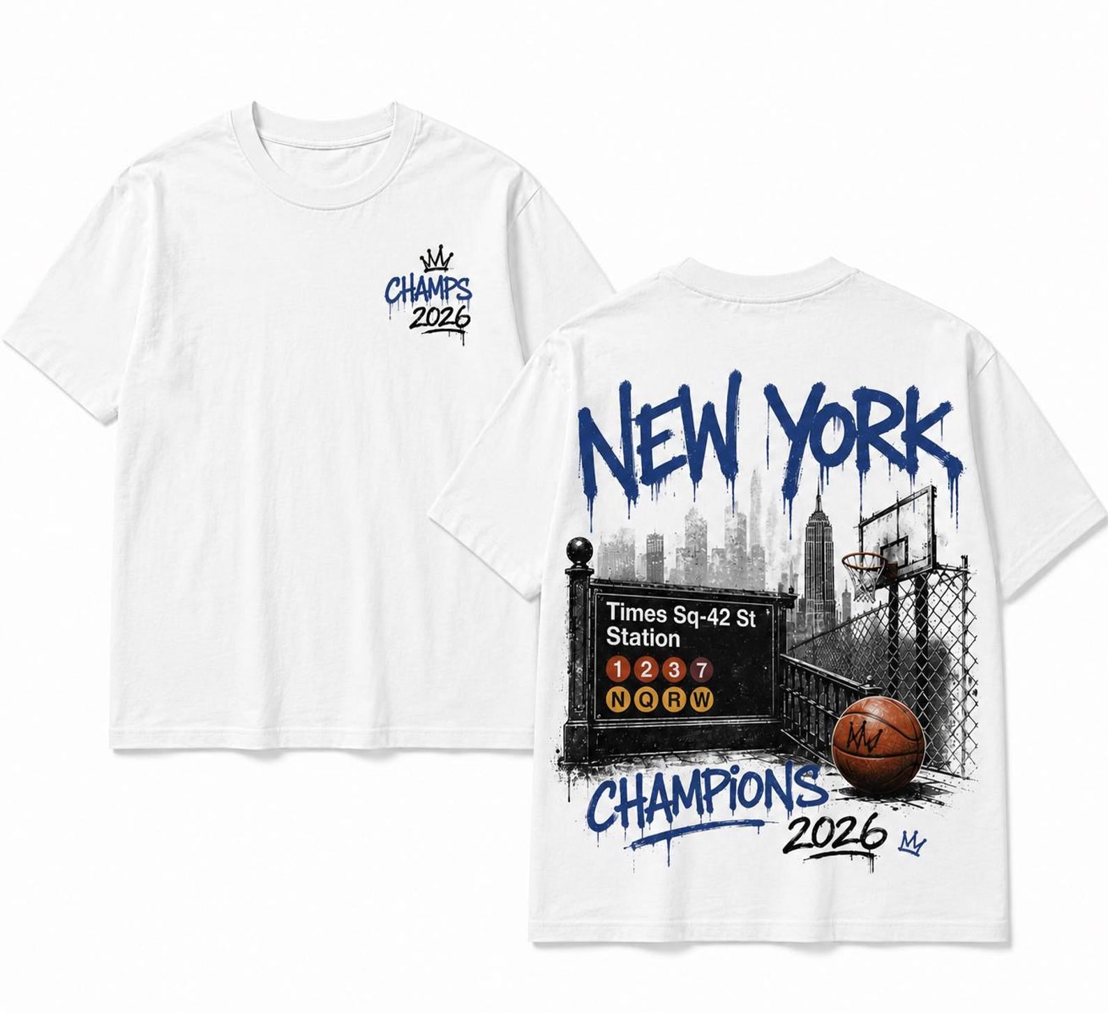 New York Champions 2026 Street Basketball Graffiti T-Shirt | NYC Urban Sports Graphic Tee | Times Square Streetwear Design