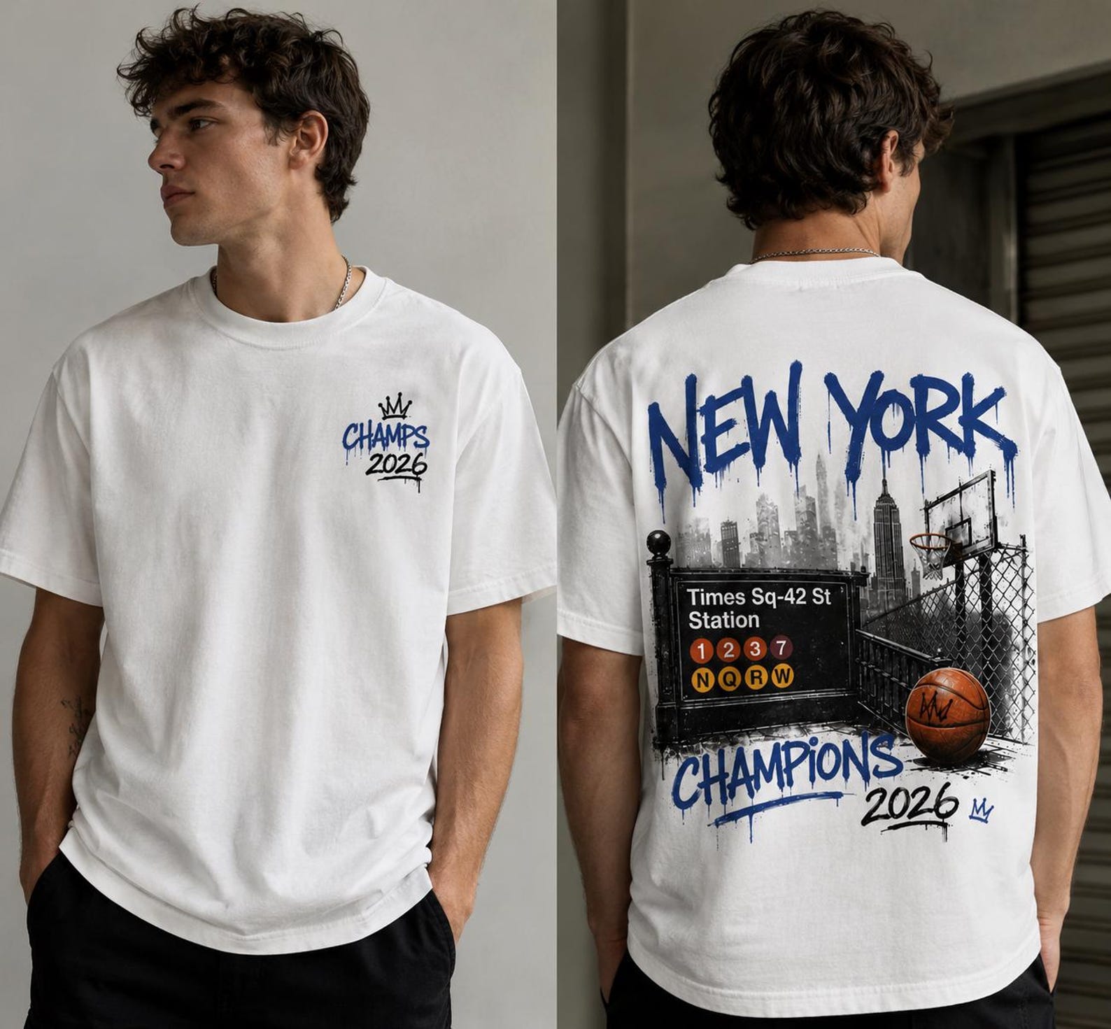New York Champions 2026 Street Basketball Graffiti T-Shirt | NYC Urban Sports Graphic Tee | Times Square Streetwear Design