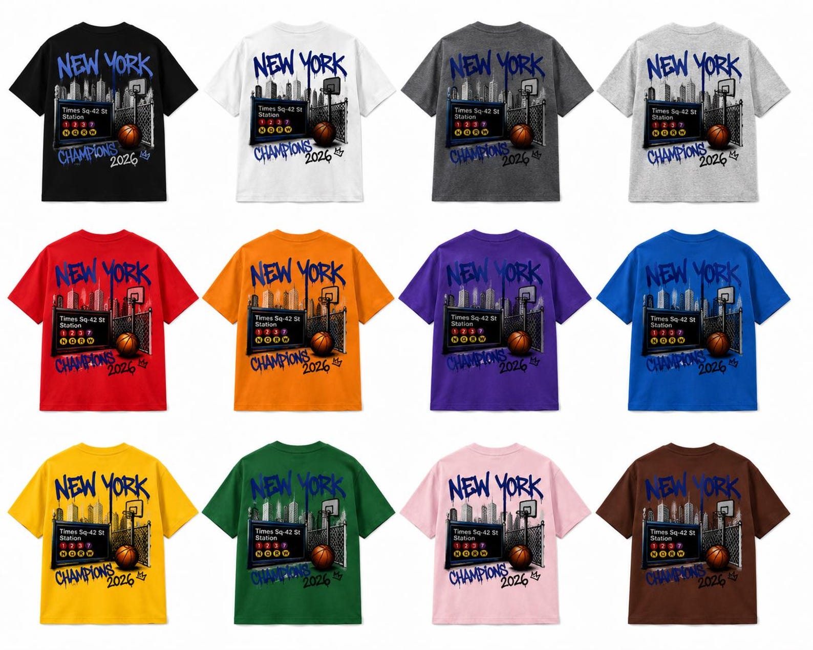 New York Champions 2026 Street Basketball Graffiti T-Shirt | NYC Urban Sports Graphic Tee | Times Square Streetwear Design