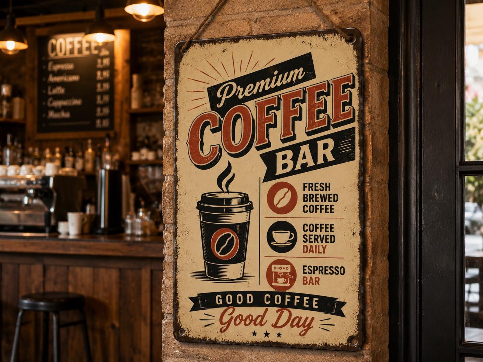 Vintage Coffee Bar Metal Sign, Retro Cafe Wall Decor, Farmhouse Kitchen Art