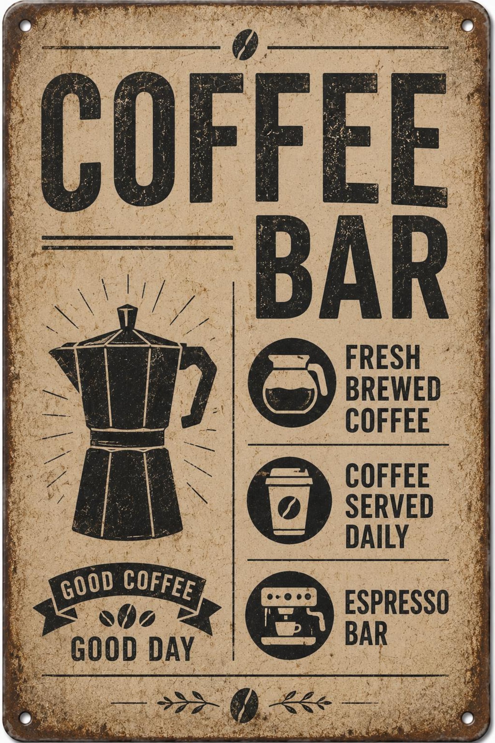 Retro Coffee Bar Metal Sign, Fresh Brewed Espresso Wall Art