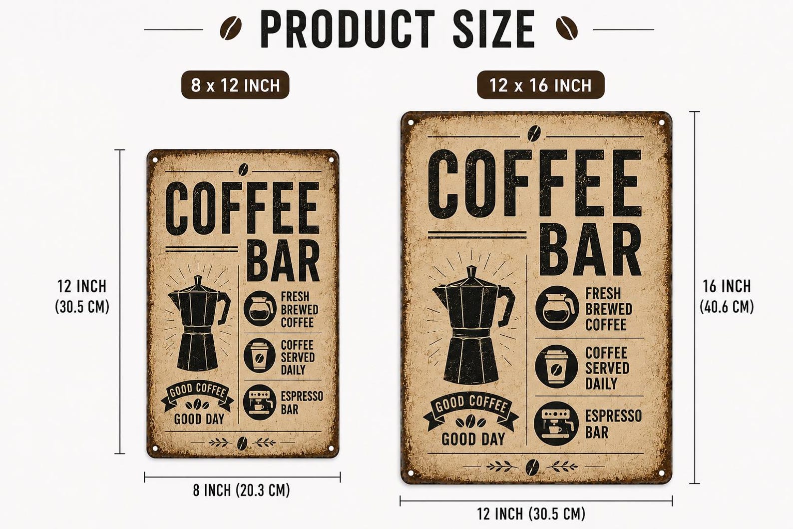 Retro Coffee Bar Metal Sign, Fresh Brewed Espresso Wall Art