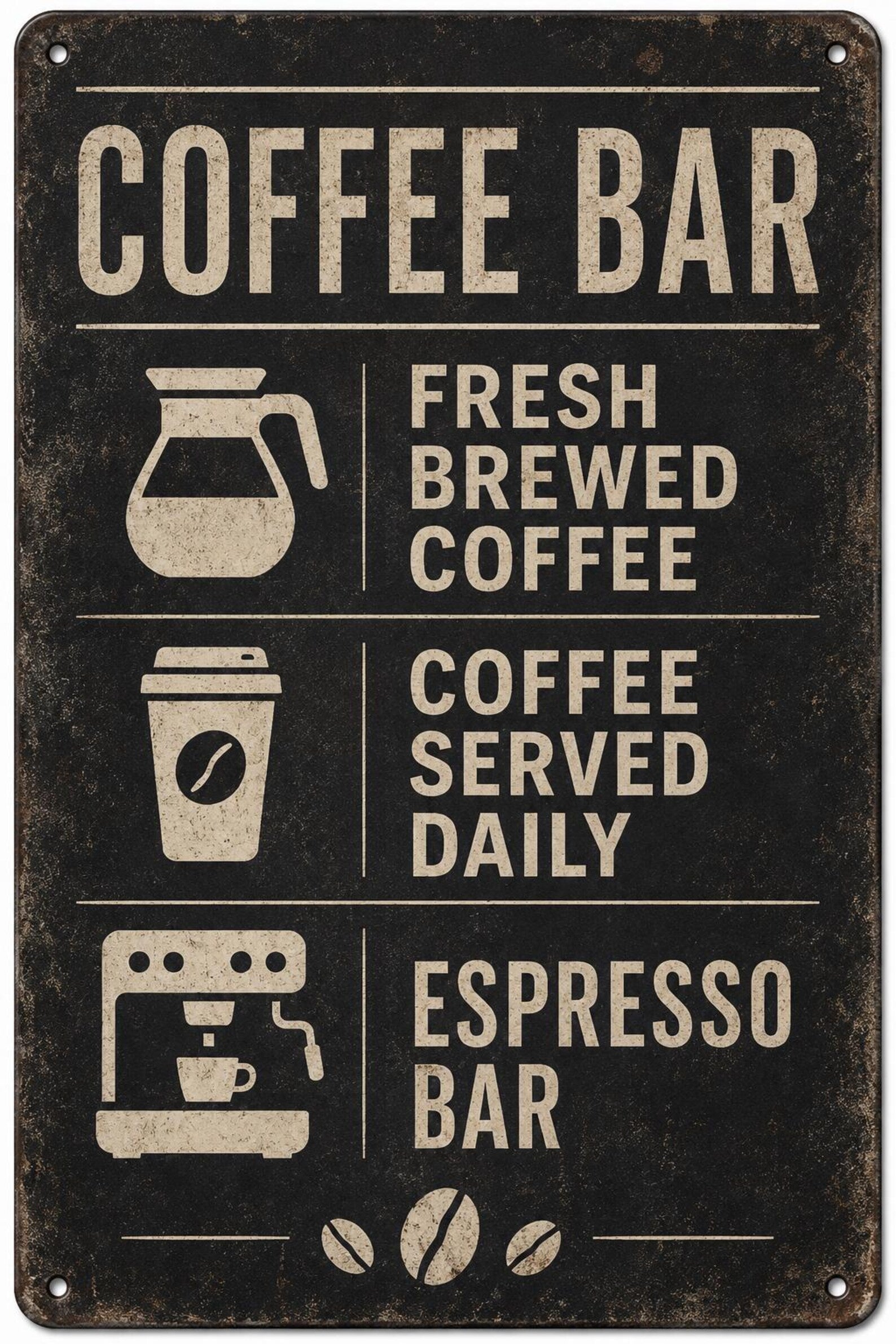 Industrial Coffee Bar Sign, Vintage Espresso Station Metal Decor, Cafe Kitchen Wall Art