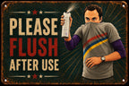 Funny Bathroom Sign, Retro Restroom Wall Decor, Please Flush After Use Metal Sign