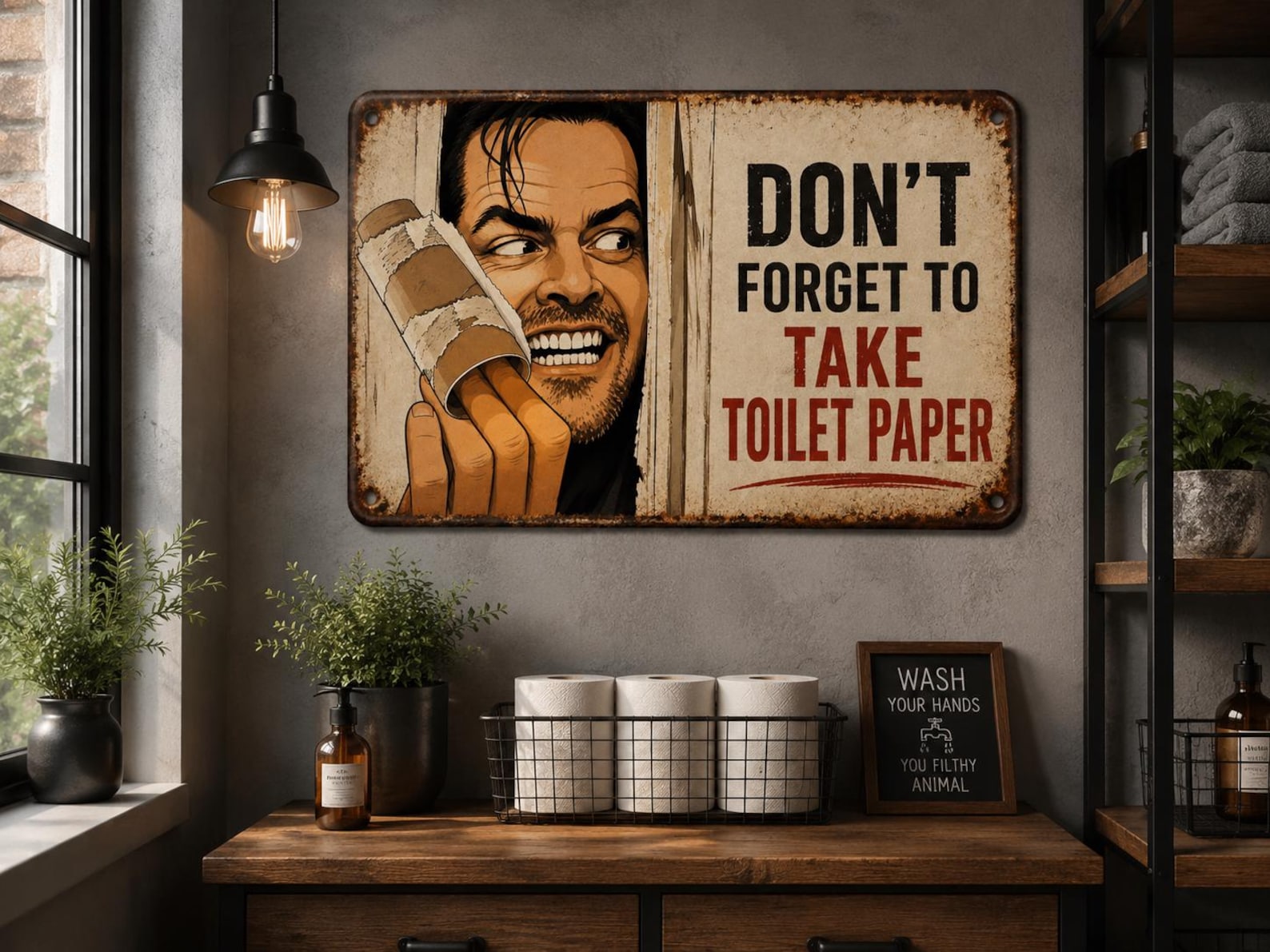 Funny Toilet Paper Metal Sign, Vintage Bathroom Humor Wall Art