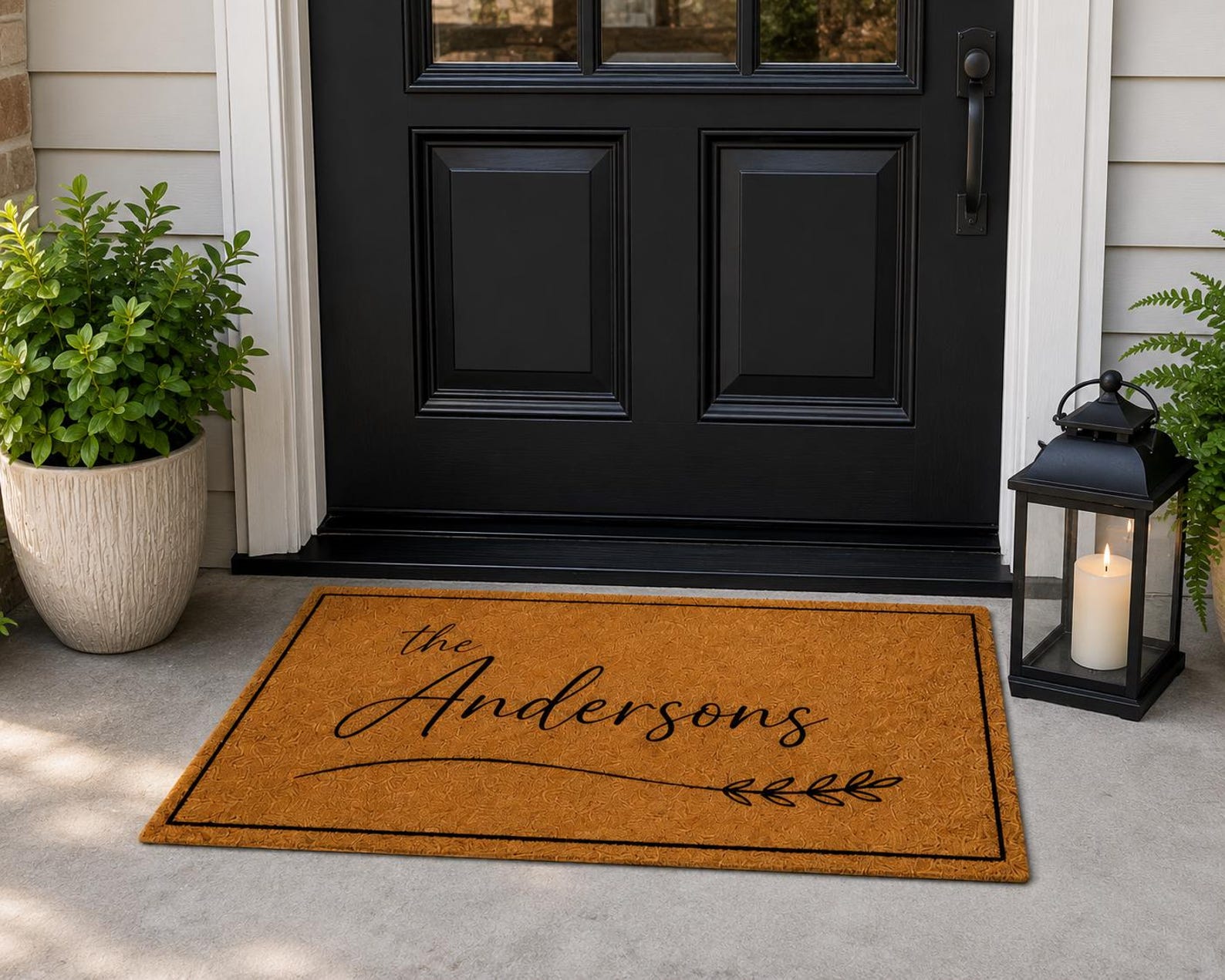 Personalized Family Doormat, Custom Script Last Name Welcome Mat, Modern Entryway Rug