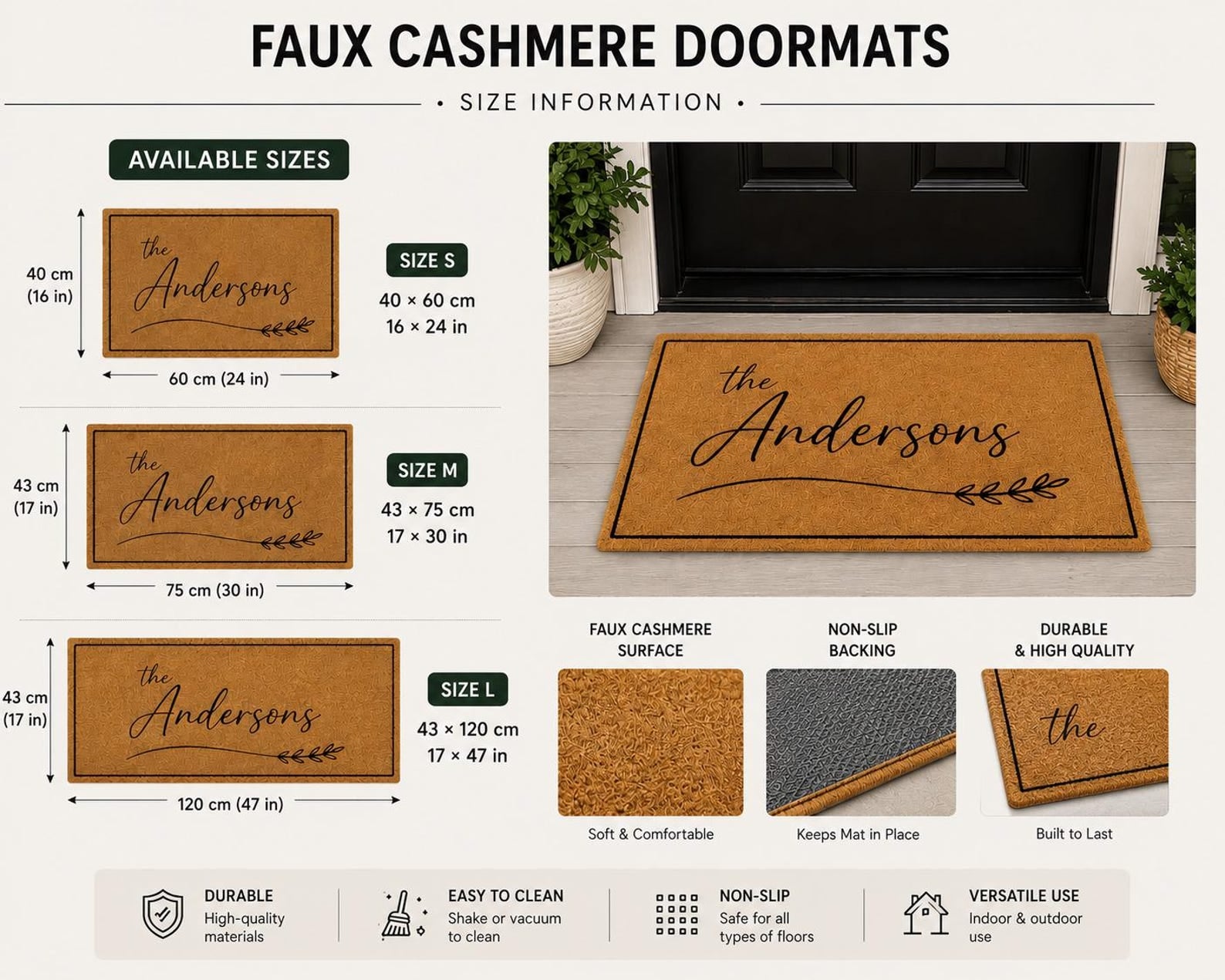 Personalized Family Doormat, Custom Script Last Name Welcome Mat, Modern Entryway Rug